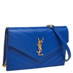 Pre Owned محفظة بسلسلة سان لوران إنفيلوب جلد ماتيلاس أزرق مونوغرامية