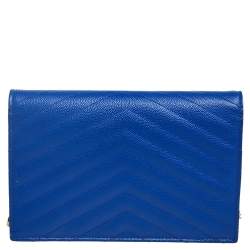 Pre Owned محفظة بسلسلة سان لوران إنفيلوب جلد ماتيلاس أزرق مونوغرامية