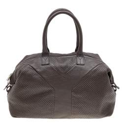 Pre Owned Yves Saint Laurent Brown Perforated Leather Medium Easy Y Satchel