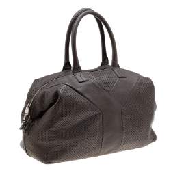 Pre Owned Yves Saint Laurent Brown Perforated Leather Medium Easy Y Satchel