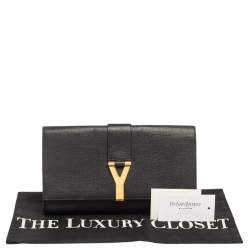 Pre Owned Yves Saint Laurent Black Textured Leather Y-Ligne Clutch