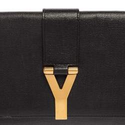 Pre Owned Yves Saint Laurent Black Textured Leather Y-Ligne Clutch