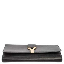 Pre Owned Yves Saint Laurent Black Textured Leather Y-Ligne Clutch