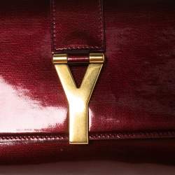 مملوكة مسبقًا حقيبة كلتش إيف سان لوران واي لاين جلد عنابي لامع