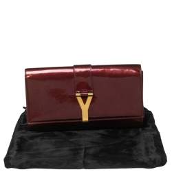 مملوكة مسبقًا حقيبة كلتش إيف  سان لوران واي لاين جلد عنابي لامع