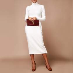 مملوكة مسبقًا حقيبة كلتش إيف سان لوران واي لاين جلد عنابي لامع