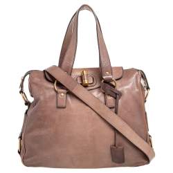 Pre Owned Yves Saint Laurent Beige Glossy Leather Rive Gauche Satchel