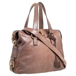 Pre Owned Yves Saint Laurent Beige Glossy Leather Rive Gauche Satchel