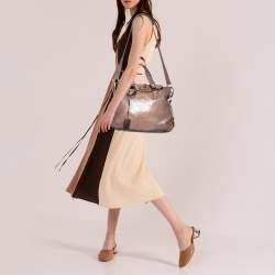 Pre Owned Yves Saint Laurent Beige Glossy Leather Rive Gauche Satchel