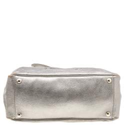 Pre Owned Yves Saint Laurent Metallic Silver Leather Large Y Mail Tote