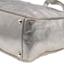 Pre Owned Yves Saint Laurent Metallic Silver Leather Large Y Mail Tote