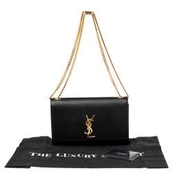 Pre Owned حقيبة كتف بسلسلة سان لوران كيت جلد أسود