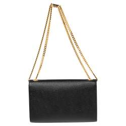 Pre Owned حقيبة كتف بسلسلة سان لوران كيت جلد أسود