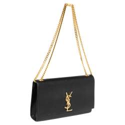 Pre Owned حقيبة كتف بسلسلة سان لوران كيت جلد أسود