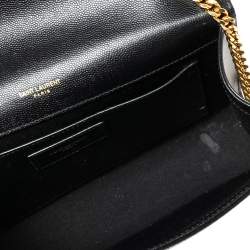 Pre Owned حقيبة كتف بسلسلة سان لوران كيت جلد أسود