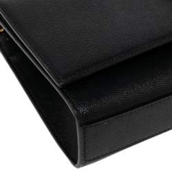 Pre Owned حقيبة كتف بسلسلة سان لوران كيت جلد أسود