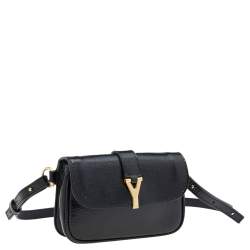 Pre Owned Yves Saint Laurent Black Patent Chyc Mini Belt Bag