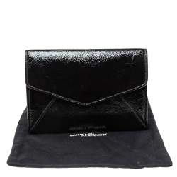 Pre Owned Yves Saint Laurent Black Patent Leather Flap Compact Wallet