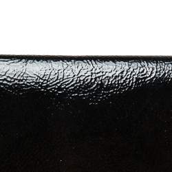 Pre Owned Yves Saint Laurent Black Patent Leather Flap Compact Wallet