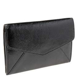 Pre Owned Yves Saint Laurent Black Patent Leather Flap Compact Wallet