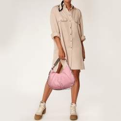 Pre Owned Yves Saint Laurent Pink Canvas And Leather Vincennes Mombasa Hobo