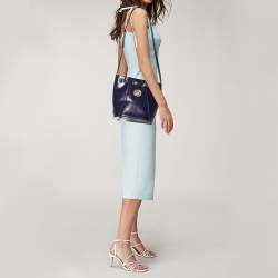 Pre Owned Yves Saint Laurent Blue Leather Vintage Drawstring Bucket Bag