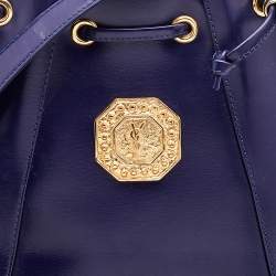 Pre Owned Yves Saint Laurent Blue Leather Vintage Drawstring Bucket Bag