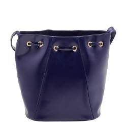 Pre Owned Yves Saint Laurent Blue Leather Vintage Drawstring Bucket Bag