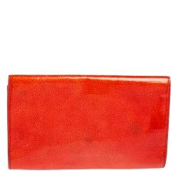 Pre Owned Yves Saint Laurent Orange Textured Patent Leather Belle De Jour Flap Clutch