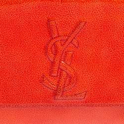 Pre Owned Yves Saint Laurent Orange Textured Patent Leather Belle De Jour Flap Clutch
