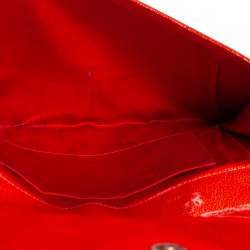 Pre Owned Yves Saint Laurent Orange Textured Patent Leather Belle De Jour Flap Clutch