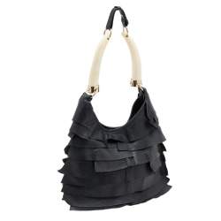 مملوكة مسبقًا حقيبة هوبو إيف سان لوران سان. تروبيز جلد أسود بقرون 