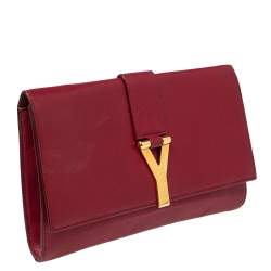 Pre Owned Yves Saint Laurent Red Leather Y-Ligne Clutch