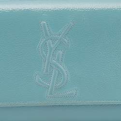 Pre Owned Yves Saint Laurent Turquoise Patent Leather Belle De Jour Flap Clutch