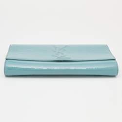Pre Owned Yves Saint Laurent Turquoise Patent Leather Belle De Jour Flap Clutch