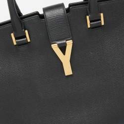Pre Owned Yves Saint Laurent Black Leather Medium Y Cabas Chyc Tote