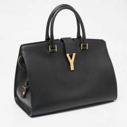 Pre Owned Yves Saint Laurent Black Leather Medium Y Cabas Chyc Tote