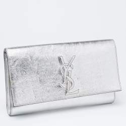Pre Owned Yves Saint Laurent Metallic Silver Leather Belle De Jour Flap Clutch