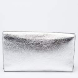 Pre Owned Yves Saint Laurent Metallic Silver Leather Belle De Jour Flap Clutch