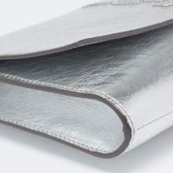 Pre Owned Yves Saint Laurent Metallic Silver Leather Belle De Jour Flap Clutch