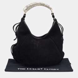 Pre Owned Yves Saint Laurent Black Suede Mombasa Horn Hobo