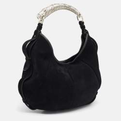 Pre Owned Yves Saint Laurent Black Suede Mombasa Horn Hobo