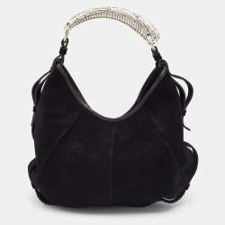 Pre Owned Yves Saint Laurent Black Suede Mombasa Horn Hobo