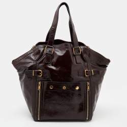 Pre Owned Yves Saint Laurent Dark Brown Patent Leather Large Downtown Tote