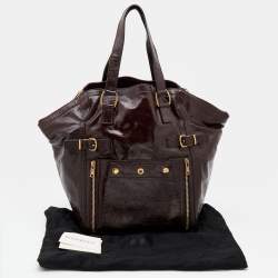 Pre Owned Yves Saint Laurent Dark Brown Patent Leather Large Downtown Tote