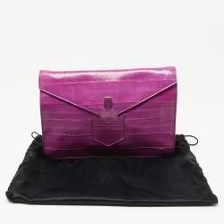 Pre Owned Yves Saint Laurent Purple Eel Leather Envelope Flap Clutch