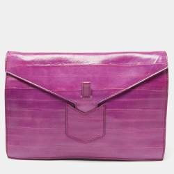 Pre Owned Yves Saint Laurent Purple Eel Leather Envelope Flap Clutch