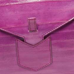 Pre Owned Yves Saint Laurent Purple Eel Leather Envelope Flap Clutch