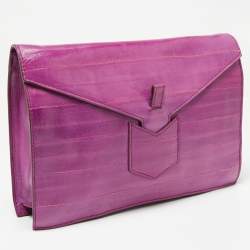 Pre Owned Yves Saint Laurent Purple Eel Leather Envelope Flap Clutch