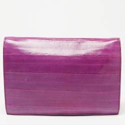 Pre Owned Yves Saint Laurent Purple Eel Leather Envelope Flap Clutch